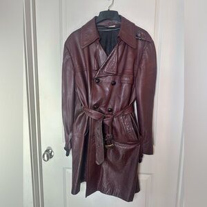 Vintage 70’s Y2K Burgundy Genuine Leather Double Breasted Belted Coat, Size L/XL